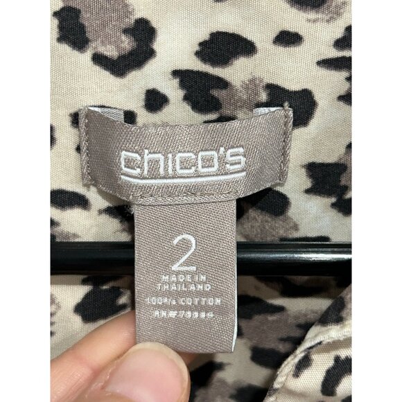 Chico's Leopard Print Long Sleeve Button Up Shirt Beige Black Sz L Animal Print - Picture 5 of 10